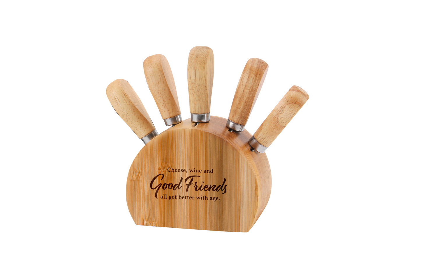 'Cheese, Wine...' Wooden Cheese Knife Block