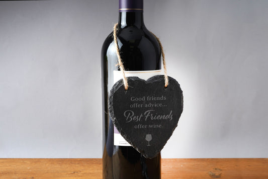 'Best Friends Offer Wine' Heart Slate Coaster