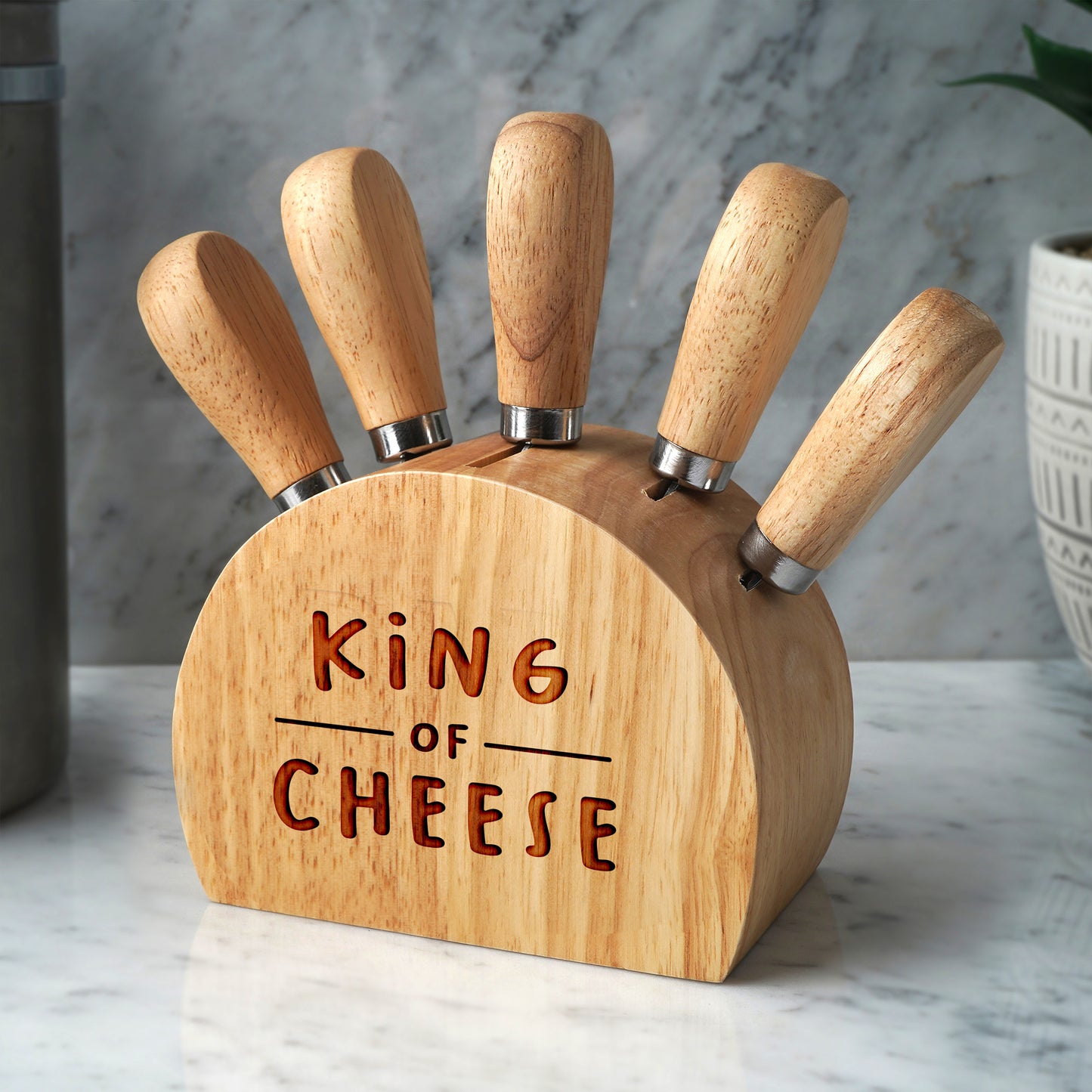 Loft 'King Of Cheese' Wooden Cheese Knife Block