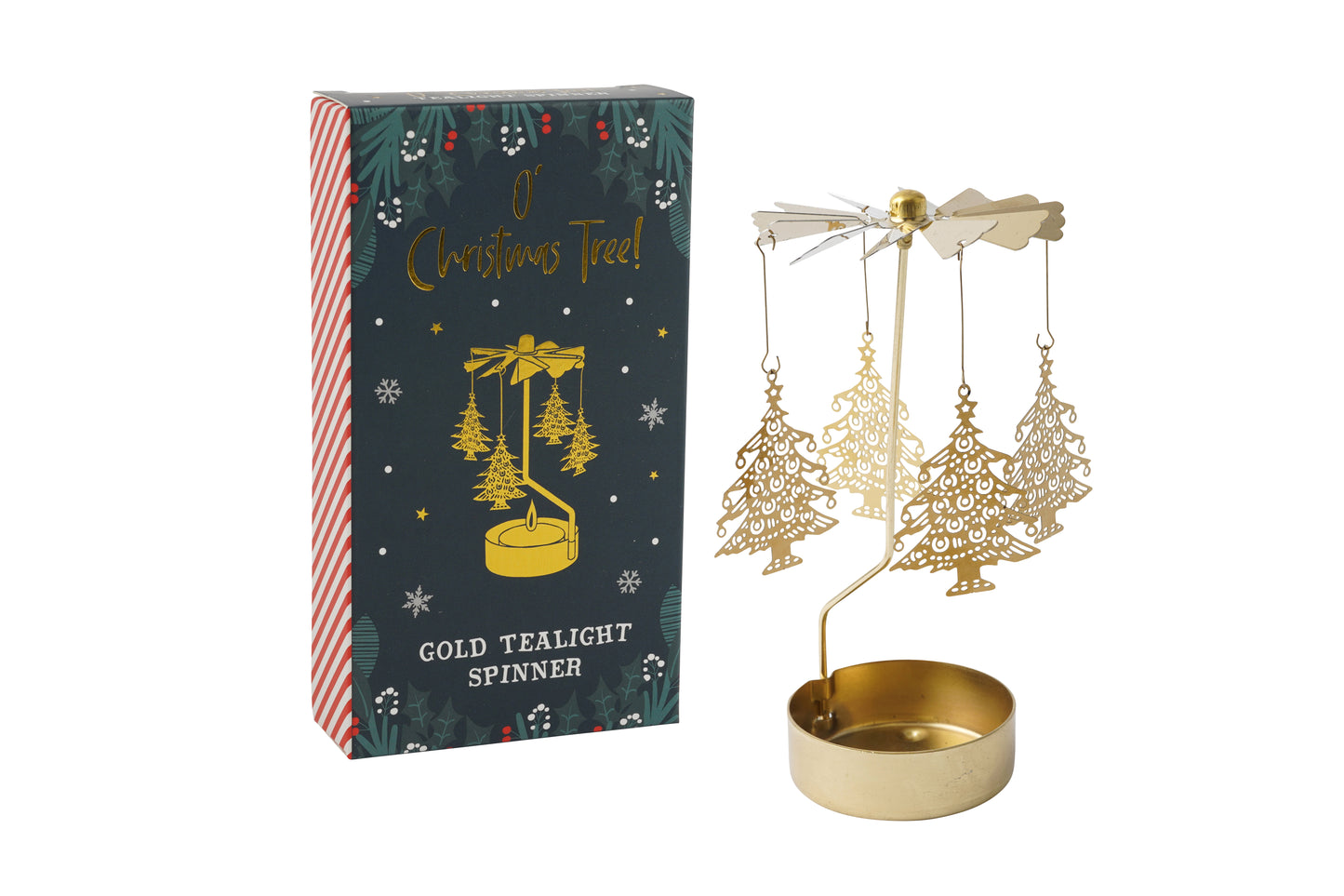 Gold Christmas Tree Tealight Spinner | Festive Decoration | Home Decor | Christmas