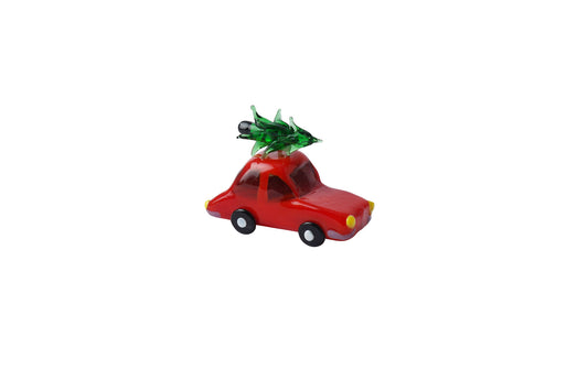 Artisan Glass Red Car With Tree In Gift Box | Ornament | Glass Figurine | Christmas Decoration | Festive Decoration