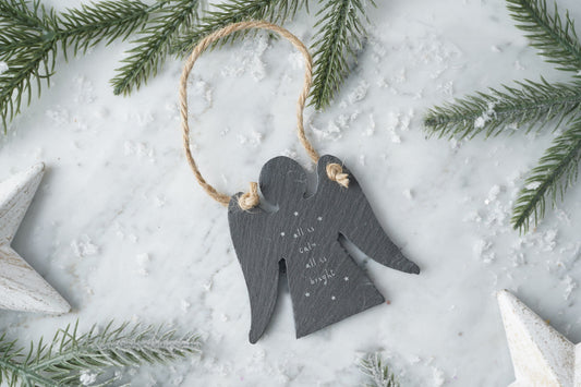 SWL 'All Is Calm...' Slate Hanging Christmas Angel