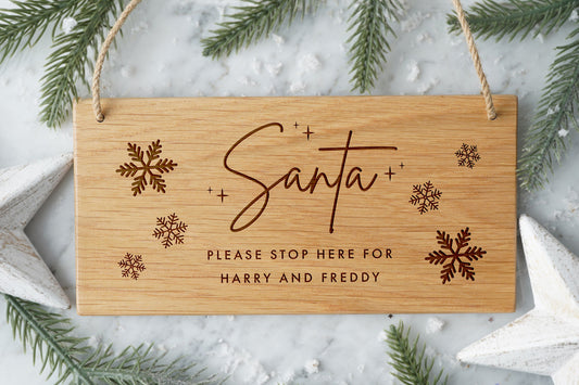Personalised Oak Christmas Hanging Sign With Jute Hanger
