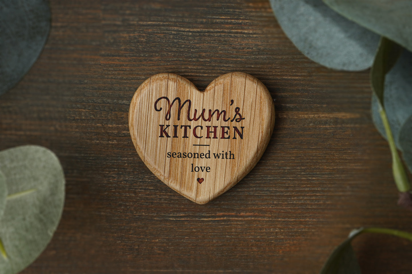 Loft 'Mum's Kitchen' Oak Heart Magnet