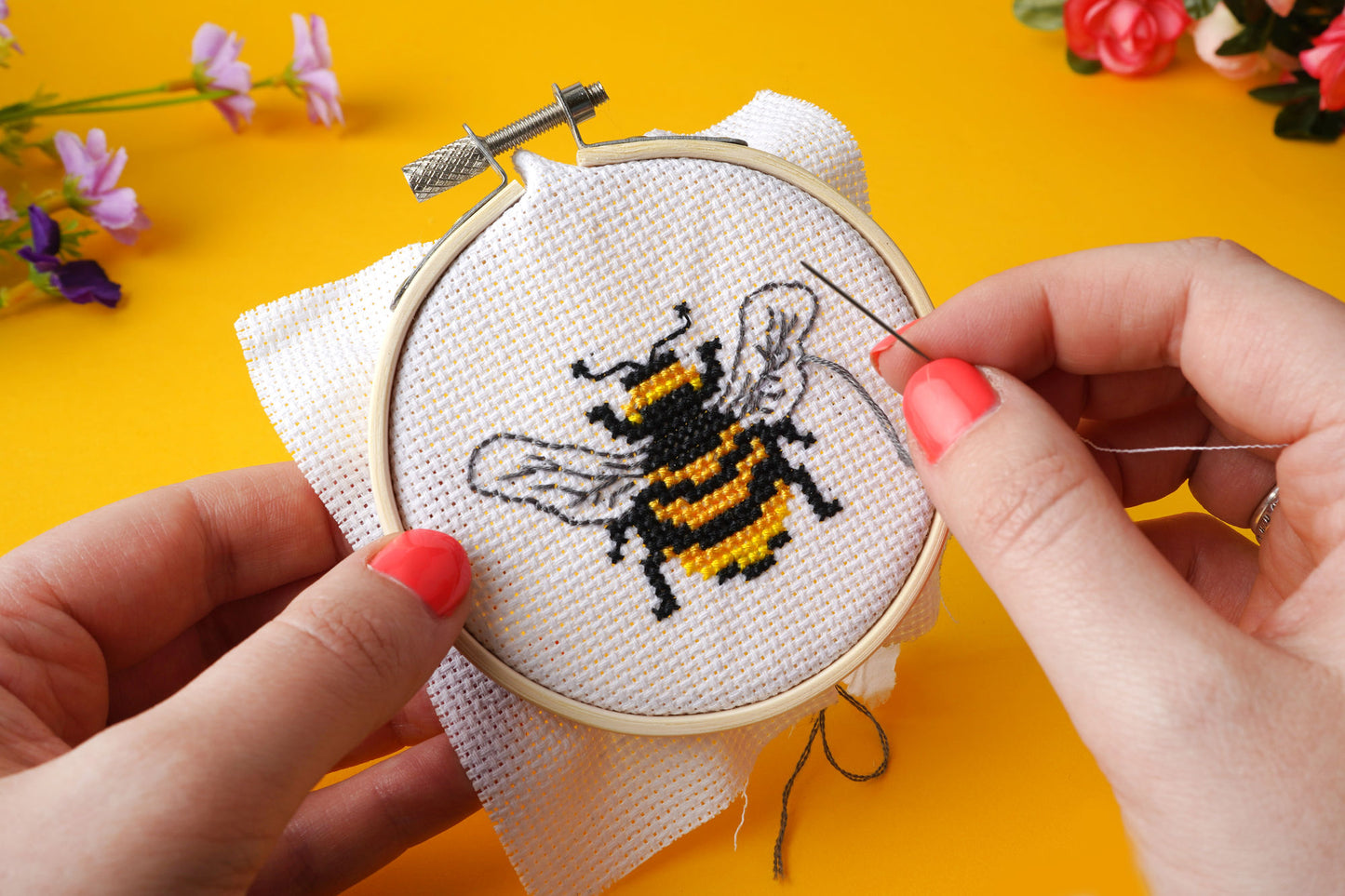 The Beekeeper Bee Design Cross Stitch in Display