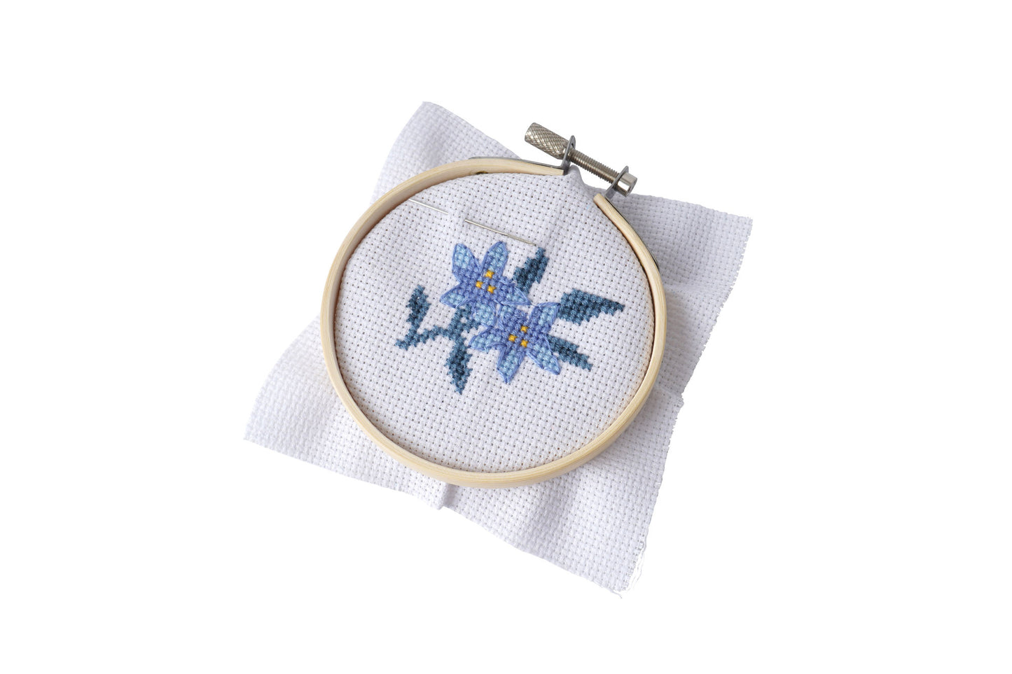 The Beekeeper Blue Flower Cross Stitch in Display