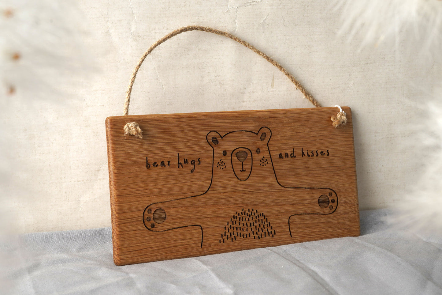 Send With Love 'Bear Hugs And Kisses' Oak Sign