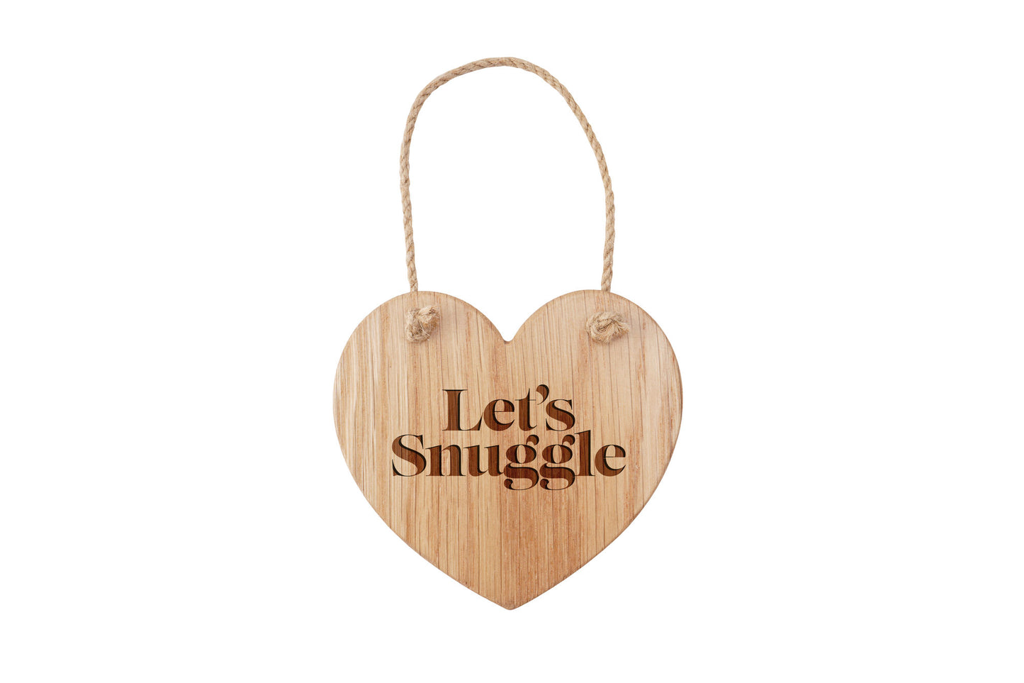 'Let's Snuggle' Oak Heart Hanger