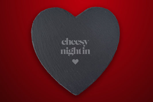 'Cheesy Night In' Heart Slate Cheeseboard