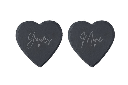 'Yours And Mine' Set Of 2 Slate Heart Coasters