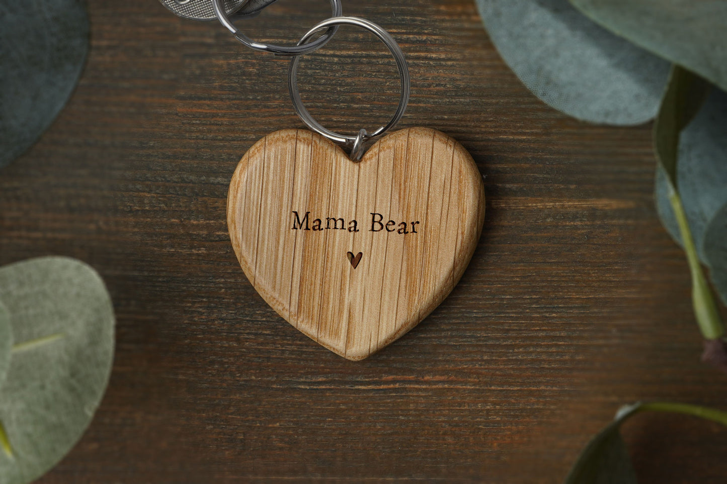 Send With Love 'Mama Bear' Oak Heart Keyring