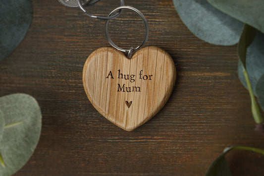 Send With Love 'A Hug For Mum' Oak Heart Keyring