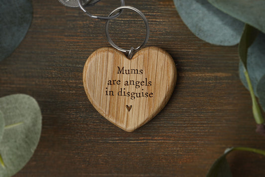 Send With Love 'Mums Are Angels' Oak Heart Keyring