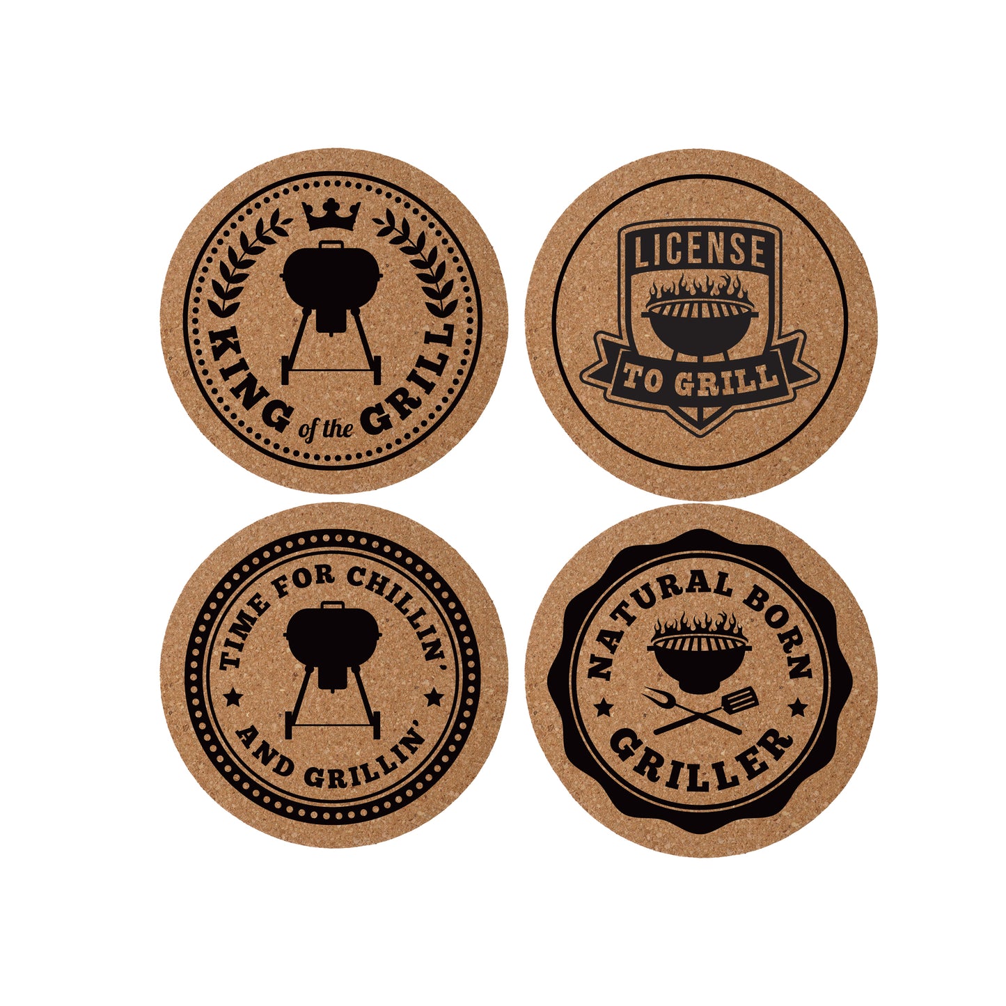 Loft 4 Asst BBQ Round Cork Coasters