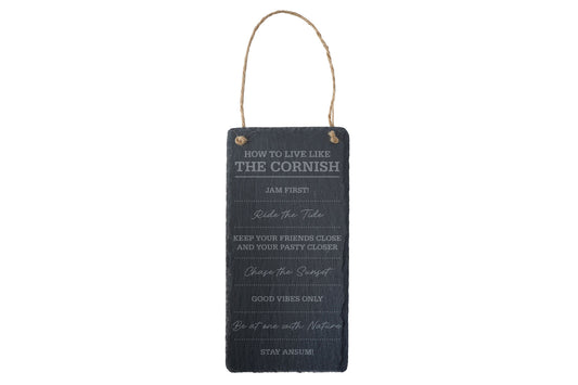 Long Hanging Slate Sign - 'How To Live Like The Cornish' | Cornish Gift | Cornwall | Home Decor
