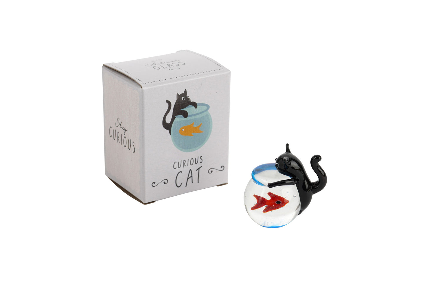 Glass Black Cat with Fish Bowl Figurine | Gift Boxed | Collectable Ornament | Decorative | Home Accessory | Gift For All