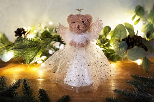 Little Bear Co. Gold Teddy Bear Tree Topper | Tree Decoration | Festive Decoration | Teddy Bear