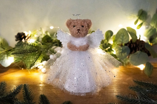 Little Bear Co. Silver Teddy Bear Tree Topper | Tree Decoration | Festive Decoration | Teddy Bear