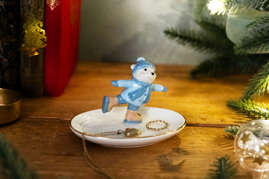 Little Bear Co. Skating Bear Ring Holder Dish