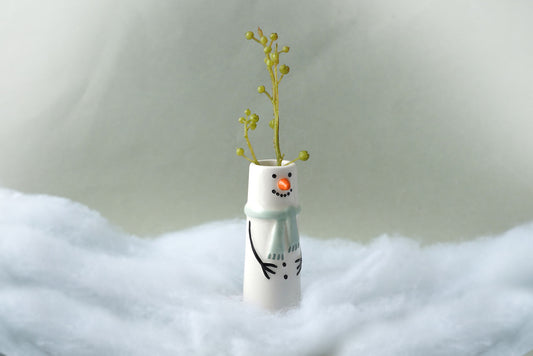 Winter Robin Snowman Bud Vase