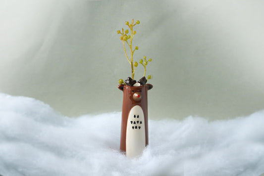 Winter Robin Reindeer Bud Vase