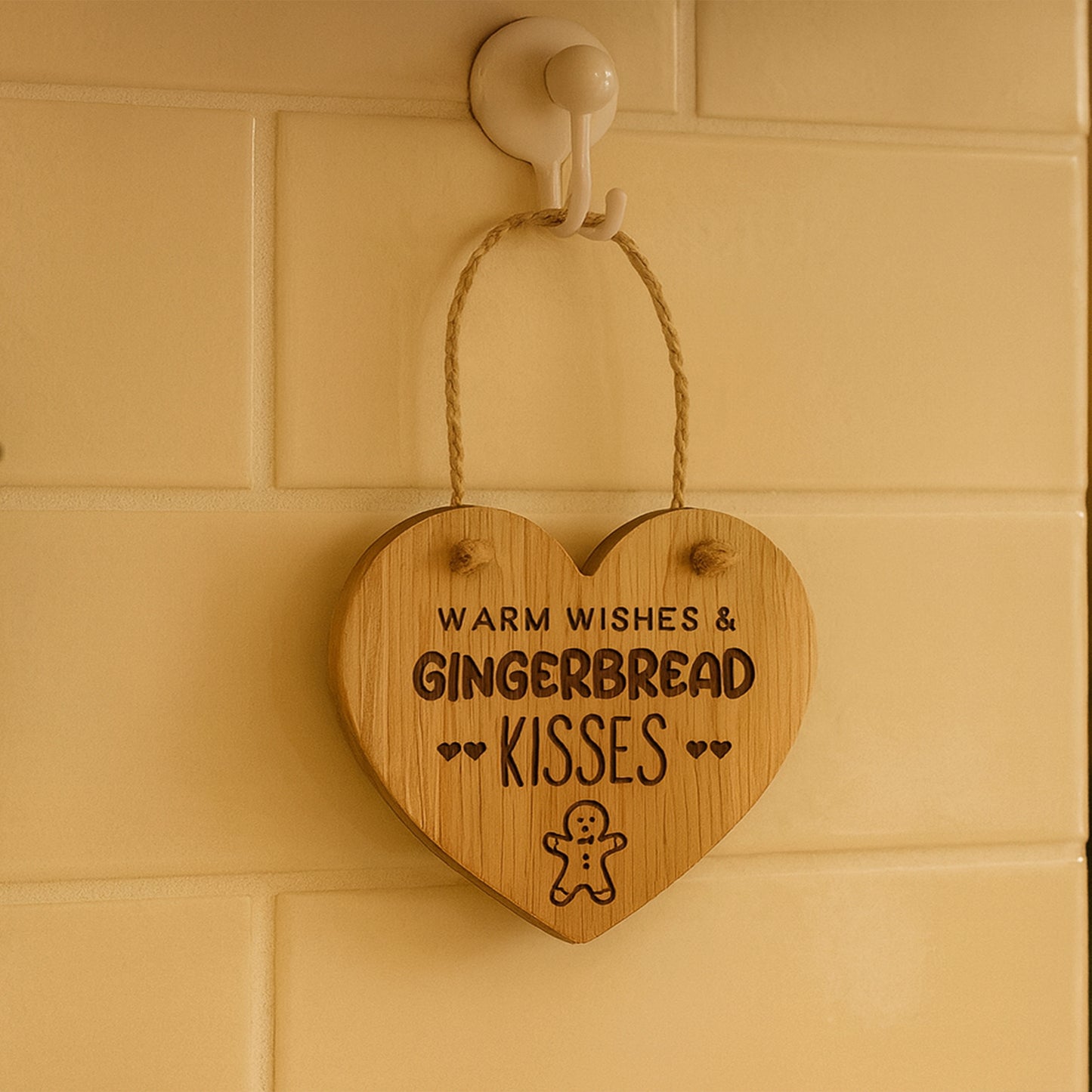 Christmas Oak Heart Hanger - 'Gingerbread Kisses' | Christmas Hanger | FEstive | Home Decor | Homeware