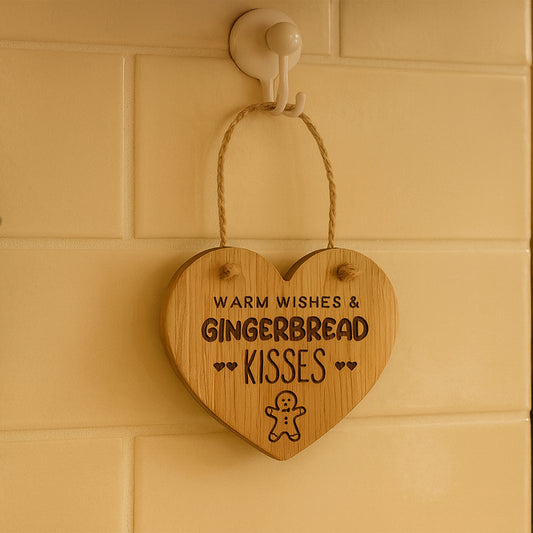 Christmas Oak Heart Hanger - 'Gingerbread Kisses' | Christmas Hanger | FEstive | Home Decor | Homeware