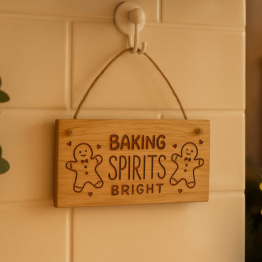 Christmas Oak Hanging Sign 'Baking Spirits Bright'  | Festive Sign | Home Decor | Homeware