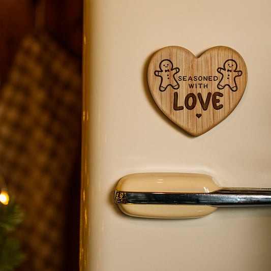 Christmas Oak Heart Magnet 'Seasoned With Love' | Home Decor | Kitchen Decor | Engraved