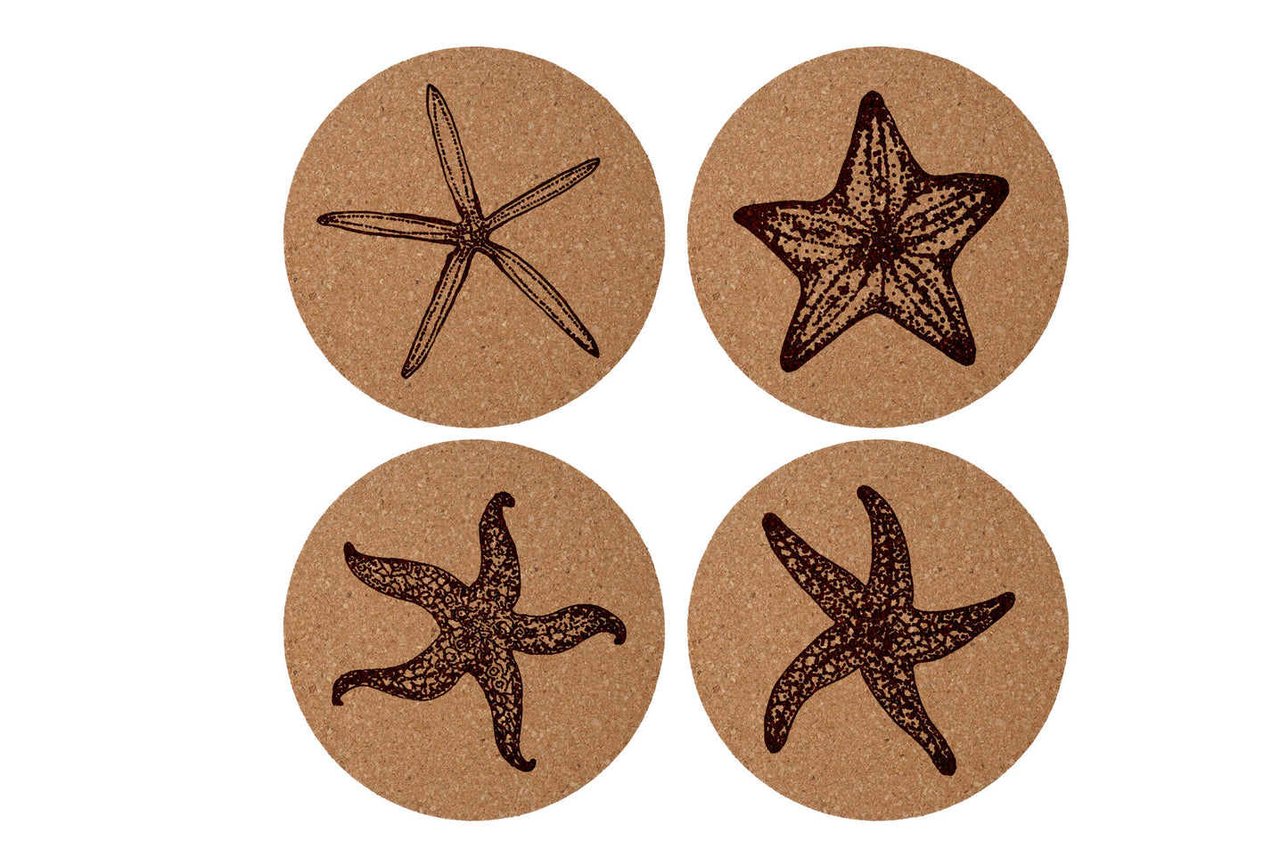 'Starfish' 4 Assorted Round Cork Coasters