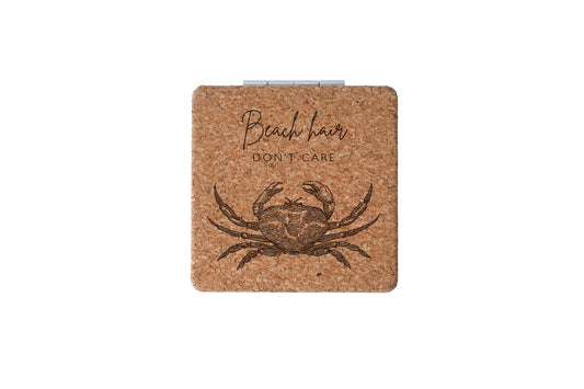 'Beach Hair Don't Care' Square Cork Compact Mirror