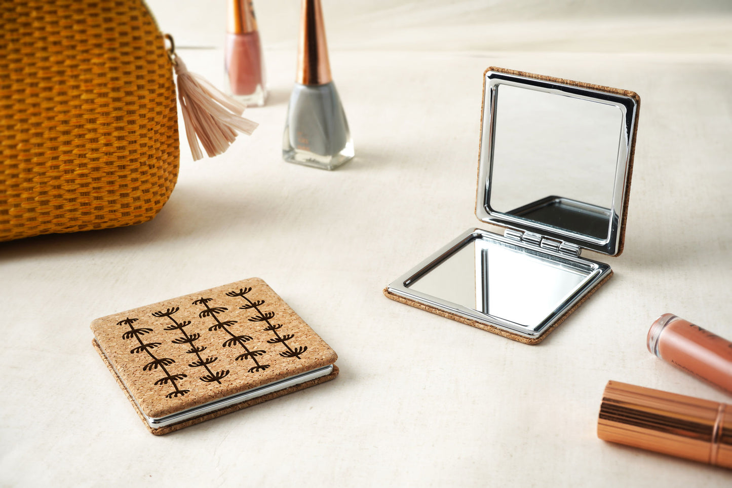 'Seaweed' Square Cork Compact Mirror