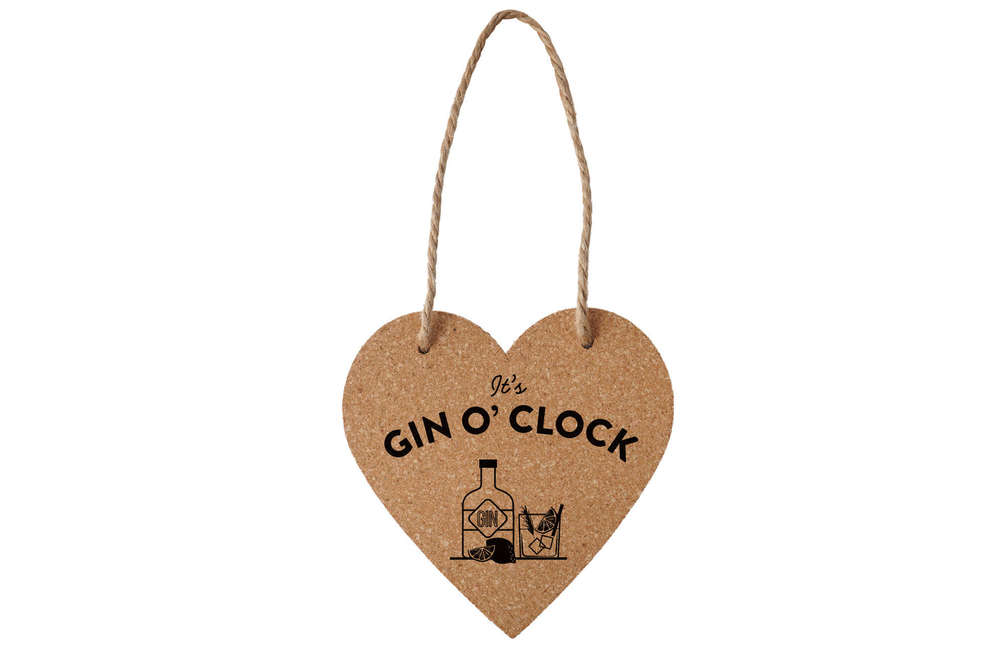 'It's Gin O' Clock' Cork Heart Hanger