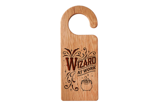 'Wizard At Work' Oak Door Hanger