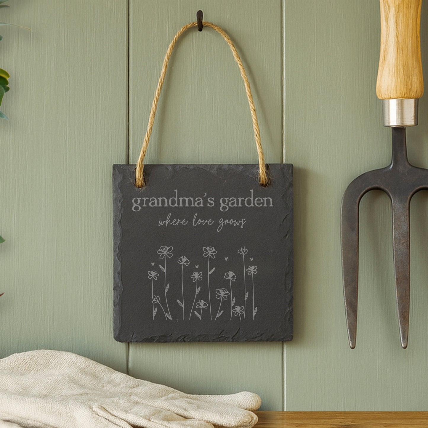 Square Slate Hanger - 'Grandma's Garden, Where Love Grows' | Garden Hanger | Home Decor | Rustic Slate