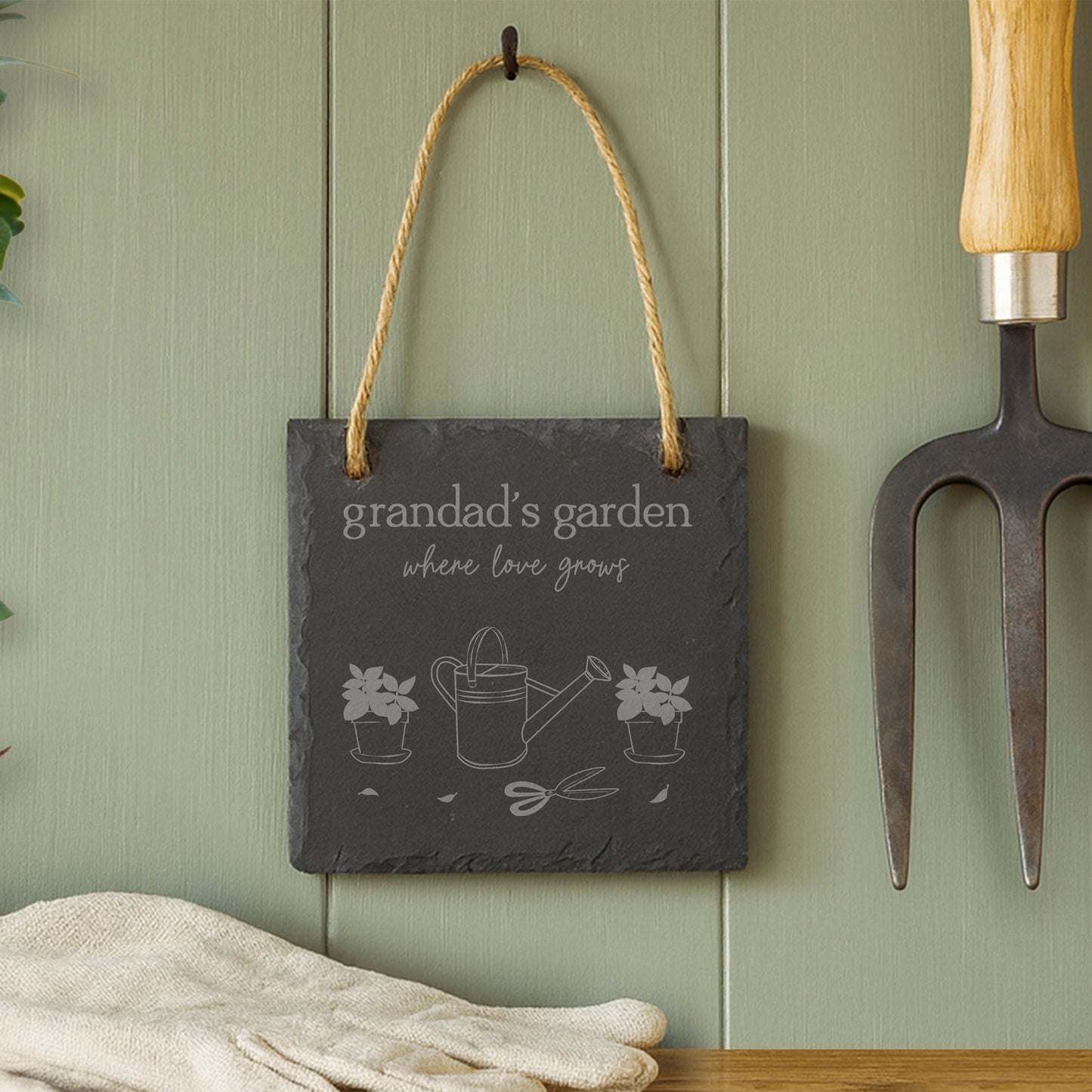Square Slate Hanger - 'Grandad's Garden, Where Love Grows' | Garden Hanger | Home Decor | Rustic Slate