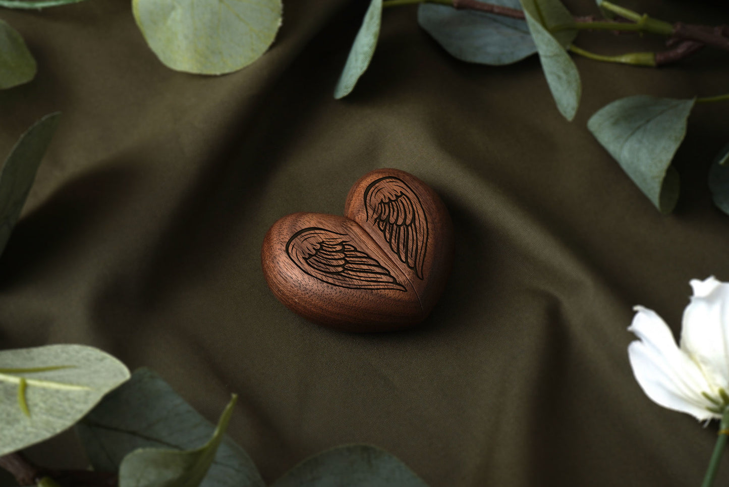 Angel Wings Wooden Heart Ring Box