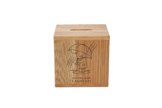 'Saving For A Rainy Day' Oak Money Box