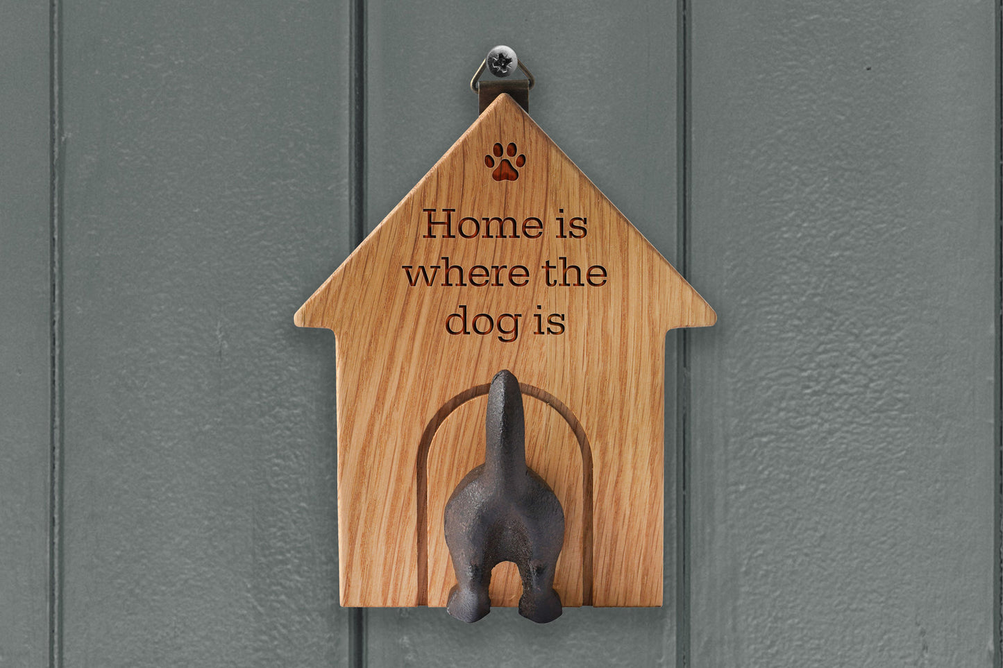 'Home Is Where The Dog Is' Oak Dog Hook