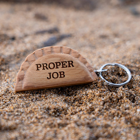 Cornish Gifts 'Proper Job' Oak Cornish Pasty Keyring | Perfect Gift | House Keys | Novelty