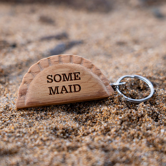 Cornish Gifts 'Some Maid' Oak Cornish Pasty Keyring | Perfect Gift | House Keys | Novelty