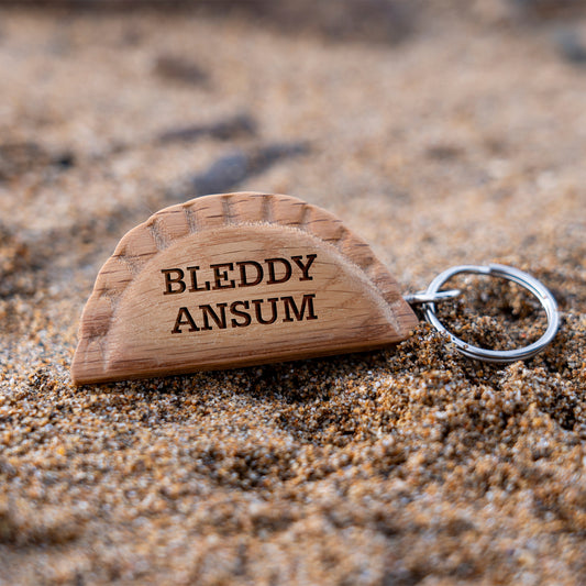 Cornish Gifts 'Bleddy Ansum' Oak Cornish Pasty Keyring | Perfect Gift | House Keys | Novelty