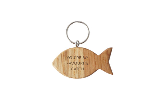 'You're My Favourite Catch' Oak Fish Keyring