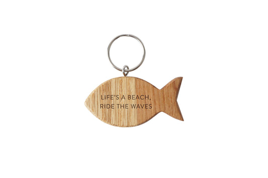 'Life's A Beach Ride The Waves' Oak Fish Keyring