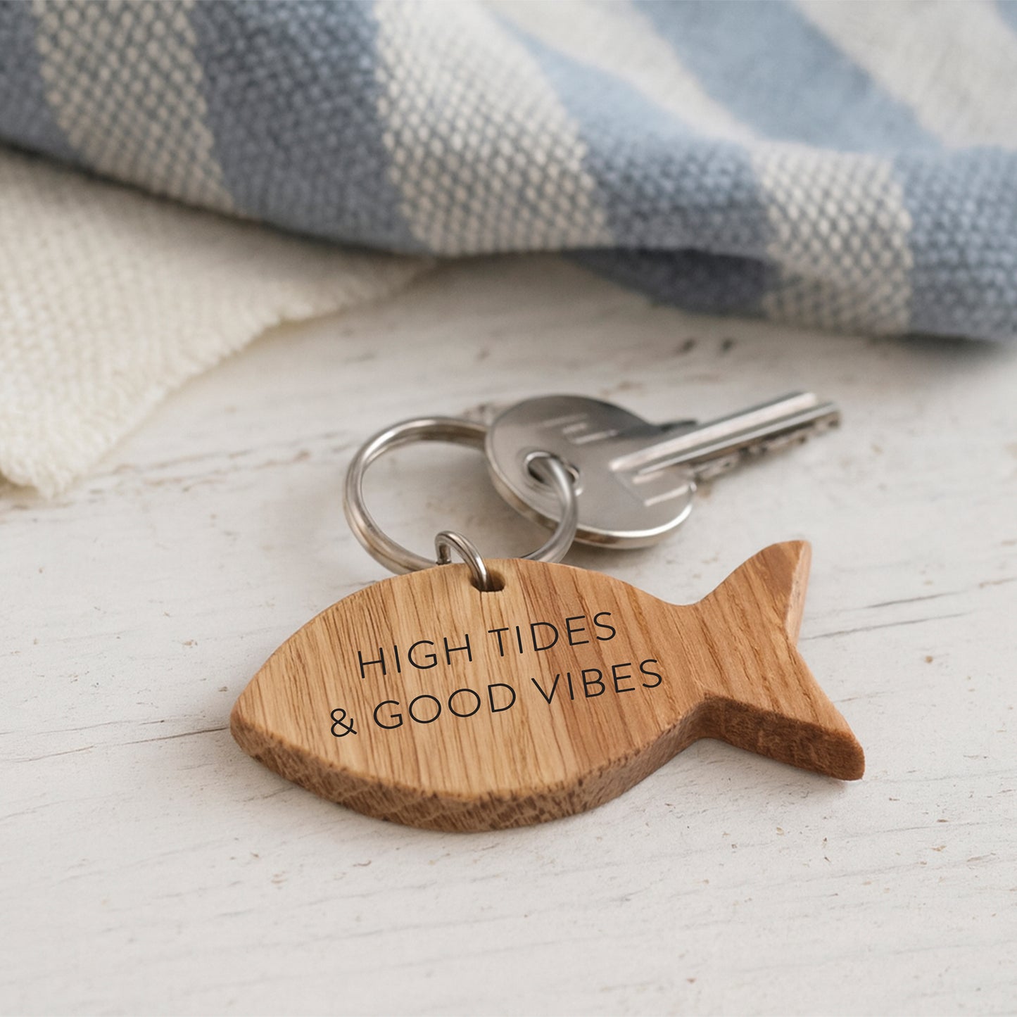 Oak Fish Keyring 'High Tides And Good Vibes' | House Keys | Novelty