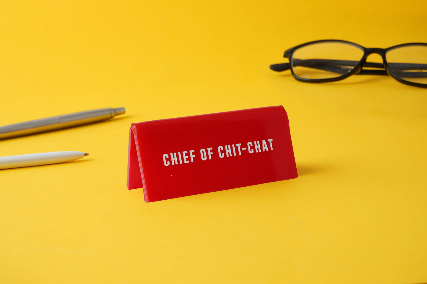 Red Acrylic Desk Sign |  'Chief Of Chit Chat'  | Office | Desk Sign