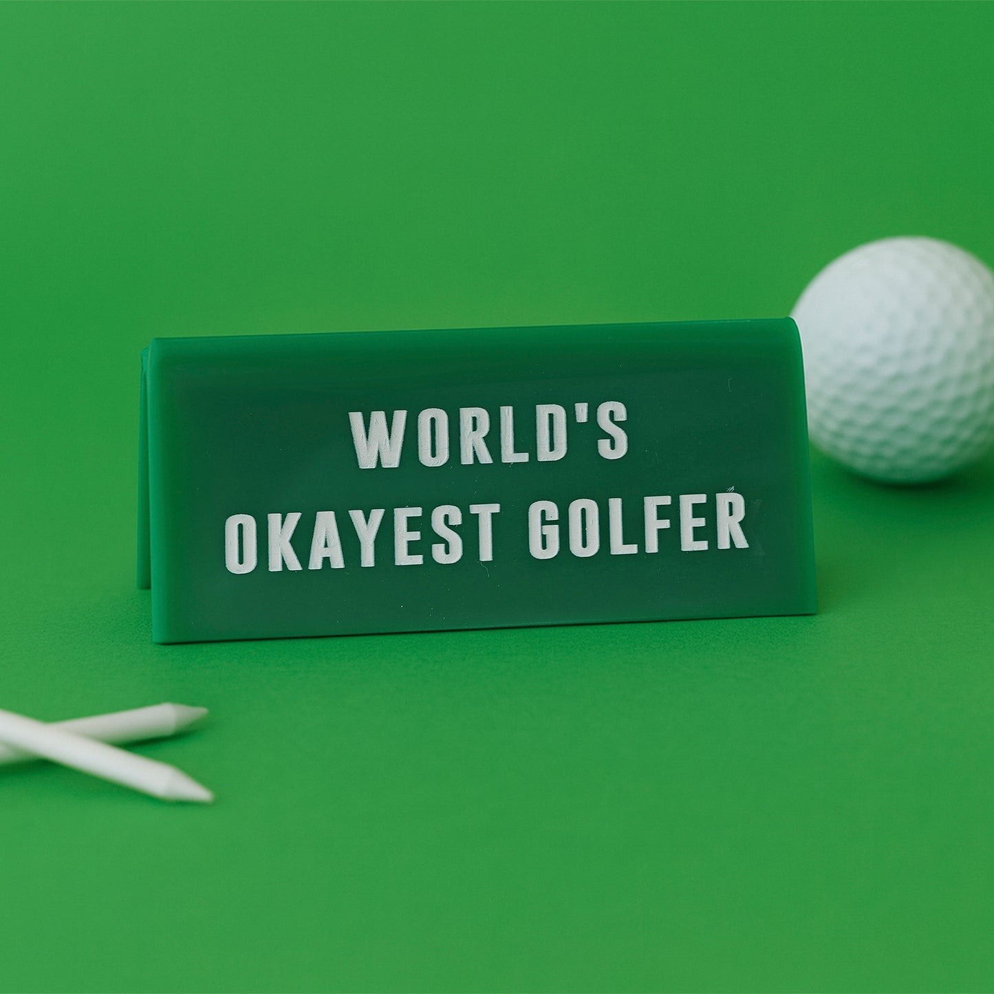 Green Acrylic Desk Sign | 'World's Okayest Golfer' | Office | Desk Sign