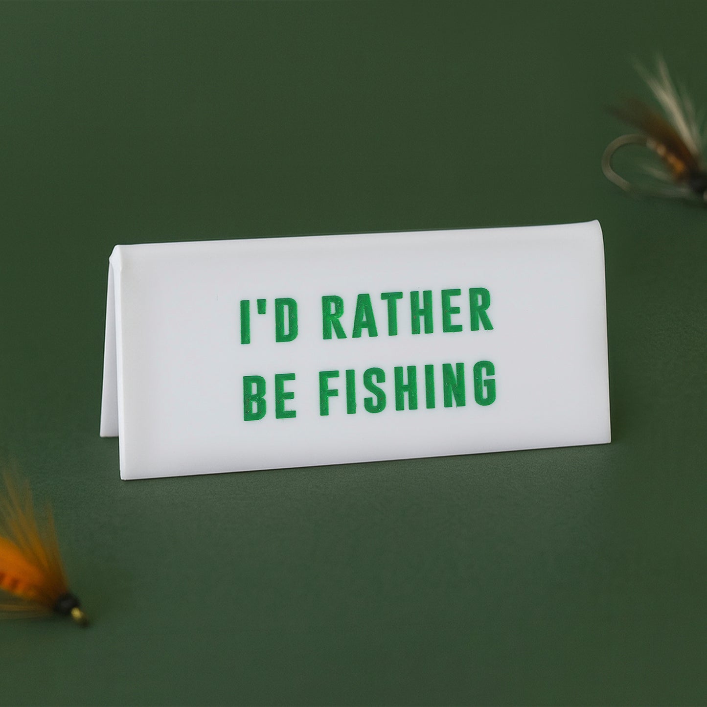 White Acrylic Desk Sign | 'I'd Rather Be Fishing' | Office | Desk Sign