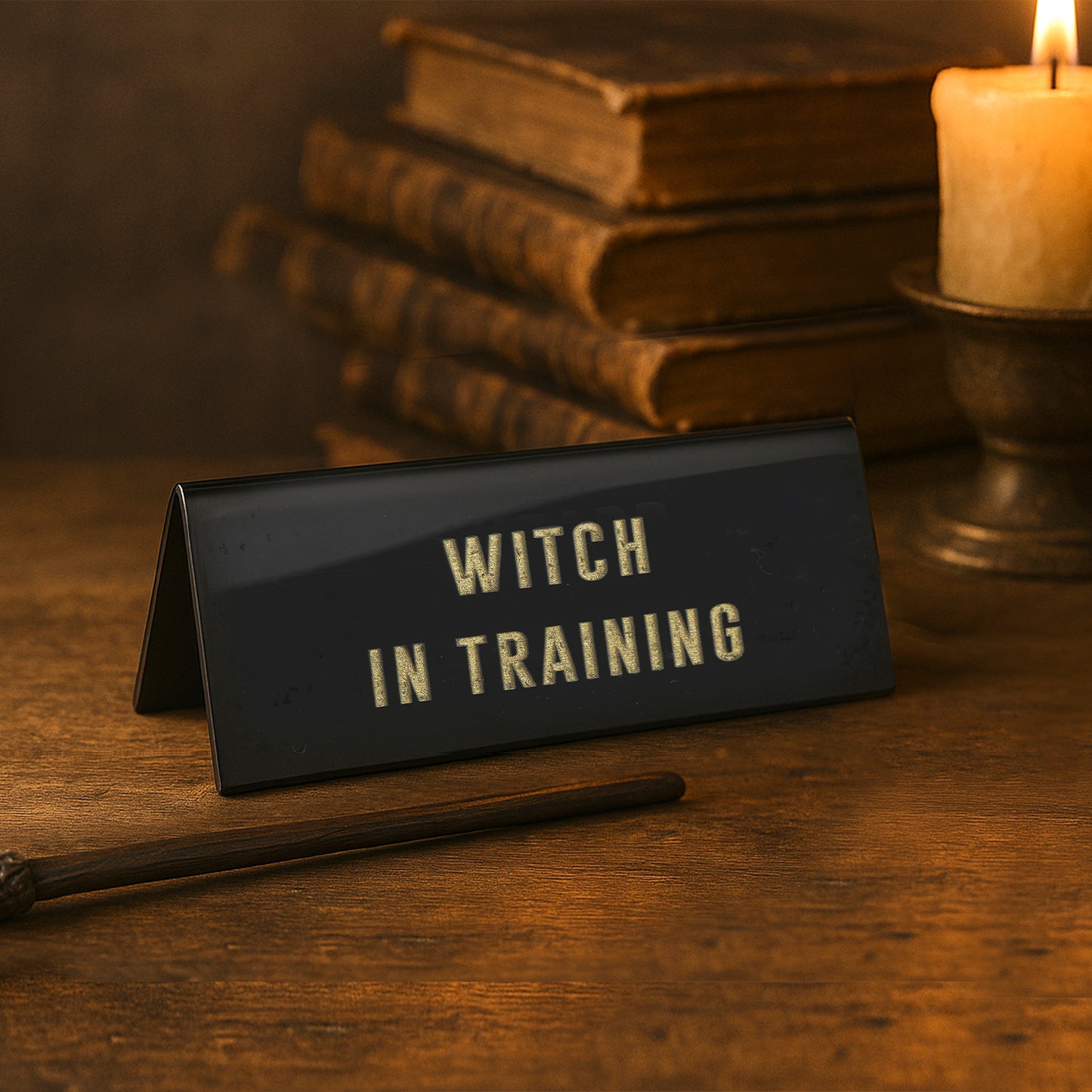 Witch In Training Desk Sign | Black Acrylic Office Decor