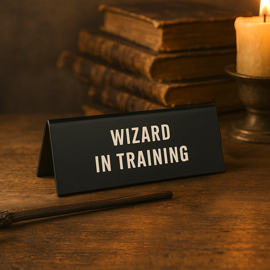 Black Acrylic Desk Sign 'Wizard In Training'